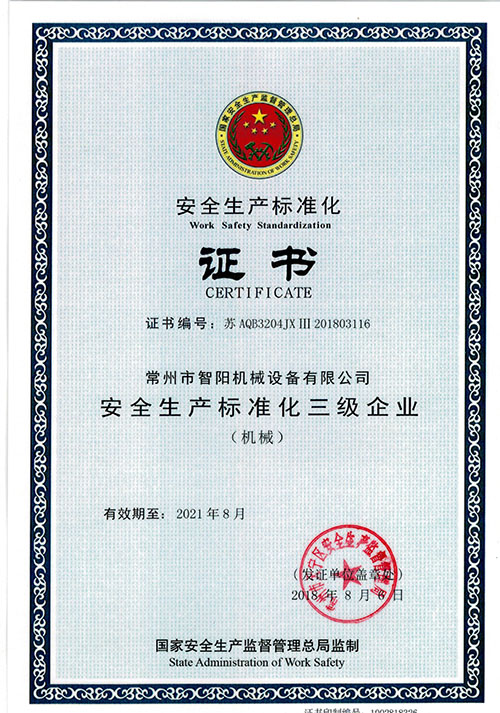 Certificate of Safety Standardization